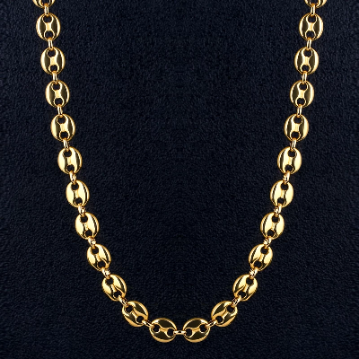 7mm 22" Stainless Steel Coffee Bean Chain in Gold
