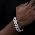 Iced 20mm Handset Cuban Bracelet in White Gold with Box Clasp