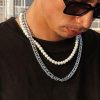 Double Layer Pearl and Cuban Chain Necklace