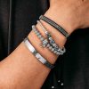 4Pcs Iced Crown Copper Beads and Roman Number Steel Bracelet Set in White Gold