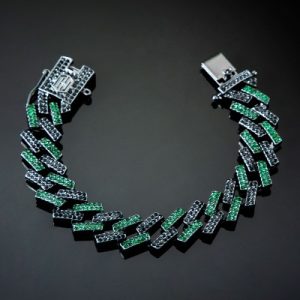 Iced 14mm Emerald & Black Prong Cuban Bracelet in Black Gold