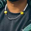 Smile Face Pearl and Steel Cuban Chain Necklace