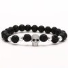Skull Charm Lava Stone Beads Bracelet