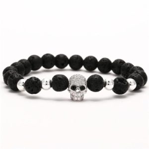 Skull Charm Lava Stone Beads Bracelet