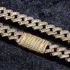 14mm Prong Baguette Cut Box Clasp Cuban Chain in Gold