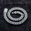 14mm Prong Baguette Cut Box Clasp Cuban Chain in White Gold