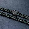 Iced 8mm Handset Emerald & Black Stones Cuban Chain in Black Gold