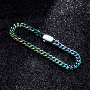 6mm Rainbow Stainless Steel Cuban Bracelet with Spring Clasp