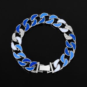 Iced 12mm Gradient Blue Cuban Bracelet in White Gold