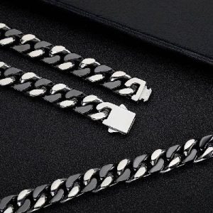 13mm Black and Steel Two-tone Cuban Link Chain