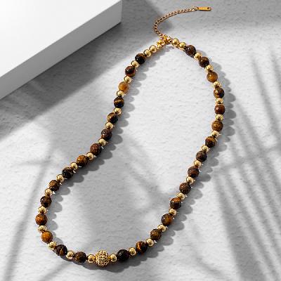 Iced Bead Tiger Eyes Necklace