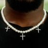 Iced Cross Pendant Pearl Necklace