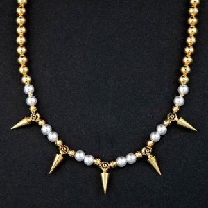 Eye of Ra Cron Pearl with Gold Steel Ball Necklace