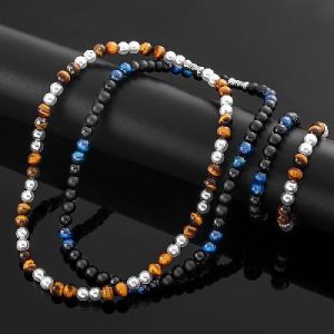 Tiger Eye Stone Black Onyx Pearl Necklace
