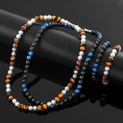 Tiger Eye Stone Black Onyx Pearl Necklace