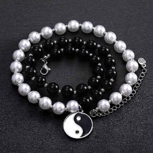 Yin Yang Black and White Pearl Necklace