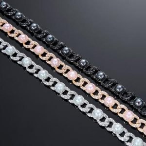 12mm Iced Peacock Pearl Cuban Chain in Black Gold