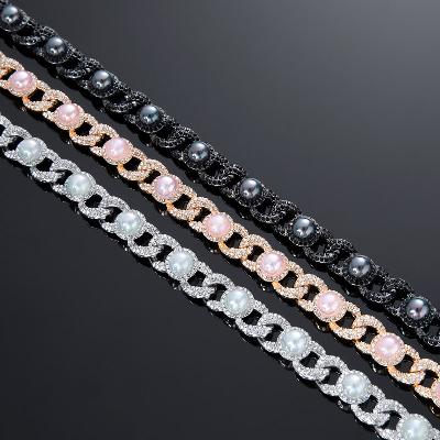 12mm Iced Peacock Pearl Cuban Chain in Black Gold