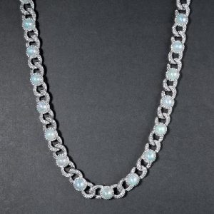 12mm Iced Graduated Pearl Cuban Chain in White Gold