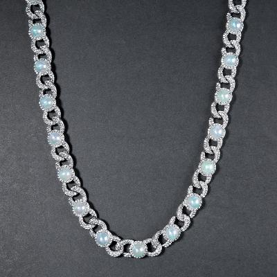 12mm Iced Graduated Pearl Cuban Chain in White Gold