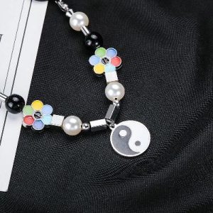 Tai Chi and Flower Pearl Necklace