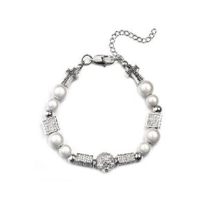 Pearl Skull and Cross Charms Necklace Set