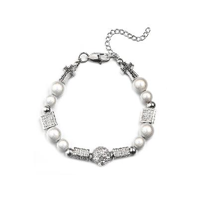 Pearl Skull and Cross Charms Necklace Set