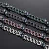 13mm Iced Peacock Pearl Cuban Chain in Black Gold-Emerald/Black/White/Pink