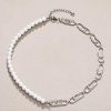 Stainless Steel Paperclip Pearl Necklace