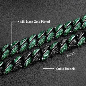 12mm Emerald Micro Paved Cuban Chain in Black Gold