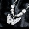 Dice Pearl Butterfly Stainless Steel Necklace
