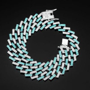 Iced 14mm White & Blue Prong Cuban Chain in White Gold