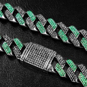 Iced 20mm Emerald & Black Miami Cuban Chain with Big Box Clasp