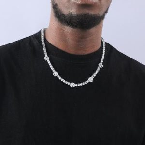Iced Smile Face 5mm Tennis Chain in White Gold