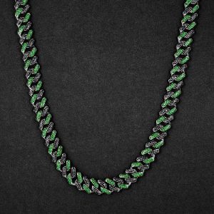 Iced 13mm Emerald & Black Cuban Chain with Box Clasp