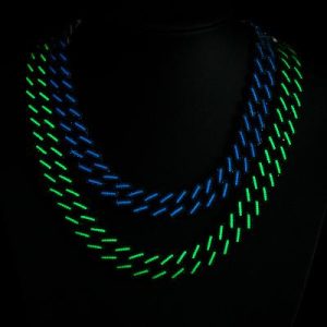 15mm Iced Glow in the Dark Green/Blue Enamel Miami Cuban Chain in Black Gold