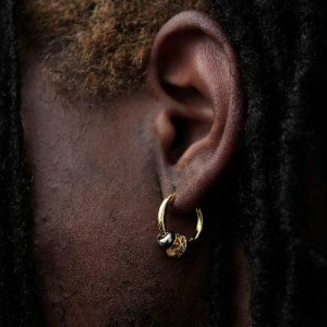 Men's Charm Beads Hoop Earrings in Gold