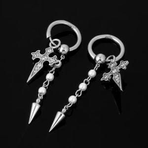 Detachable Iced Cross Pearl Charm Drop Earrings