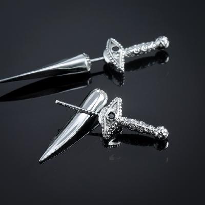 Eye of Providence Sword Earrings in white Gold