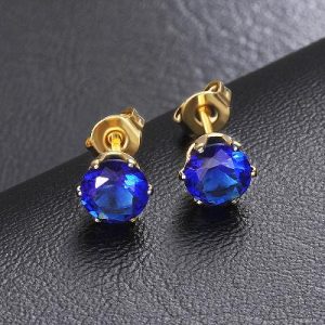 6mm Round Cut Sapphire Stud Earrings