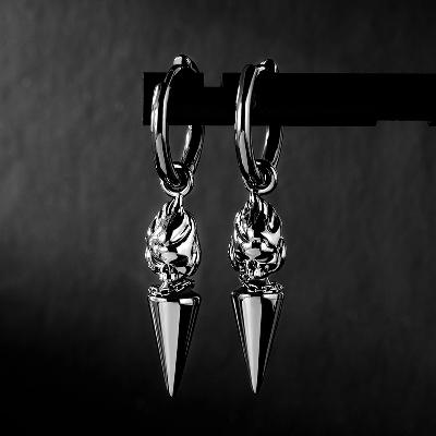 Flame Skull Dangle Earrings