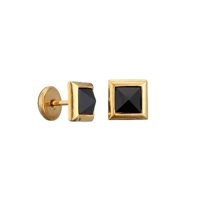 Square Black Stone Stud Earrings