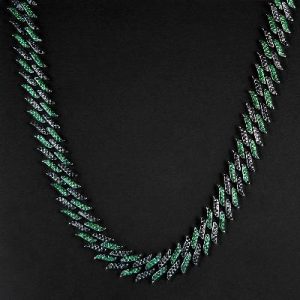 Iced 18mm Emerald & Black Spiked Cuban Chain in Black Gold