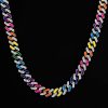 11mm Multi-Color Half-Iced Cuban Chain in White Gold