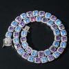 Blue and Purple Handset Stones Clustered Tennis Necklace in White Gold