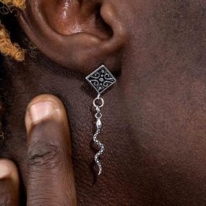 Rhombus Stud with Snake Hook Dangle Earrings