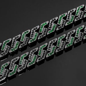 14mm Iced Emerald&Black Cuban Link Chain in Black Gold