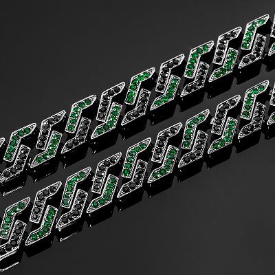 14mm Iced Emerald&Black Cuban Link Chain in Black Gold