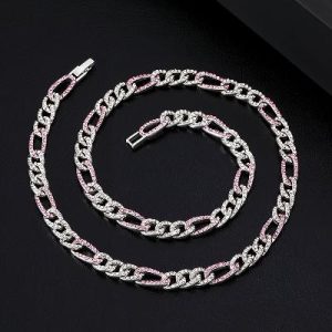 7mm Iced Figaro Chain-White&Blue/White&Pink
