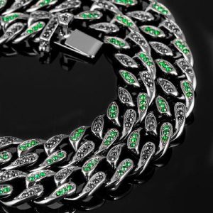 Iced 10mm Teardrop Emerald & Black Miami Cuban Chain